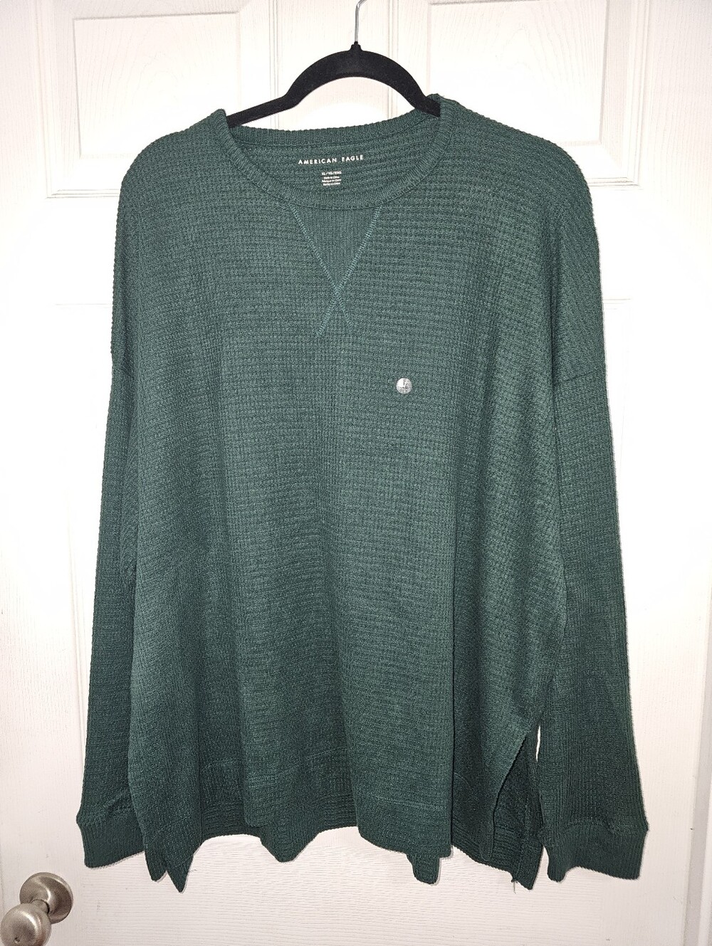 American Eagle Forest Green Waffle Knit Pullover